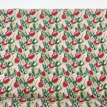 Beschichtete Baumwolle Protea Blumen rot